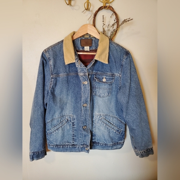 Eddie Bauer Vintage Womens Denim Bomber Jacket with Curdoroy collar - Picture 1 of 13